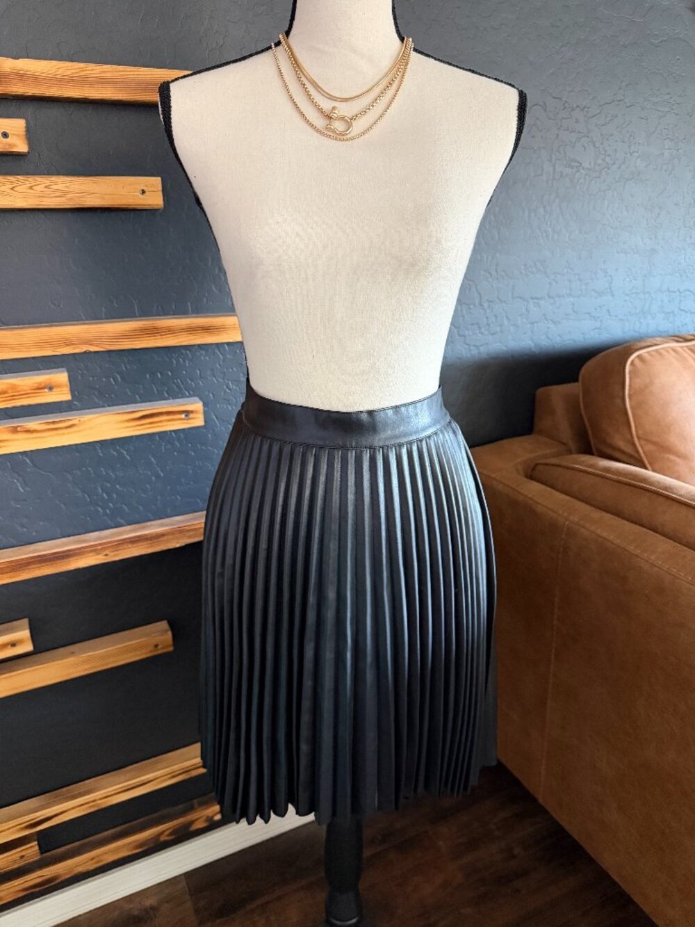 Faux Leather Pleated Skirt